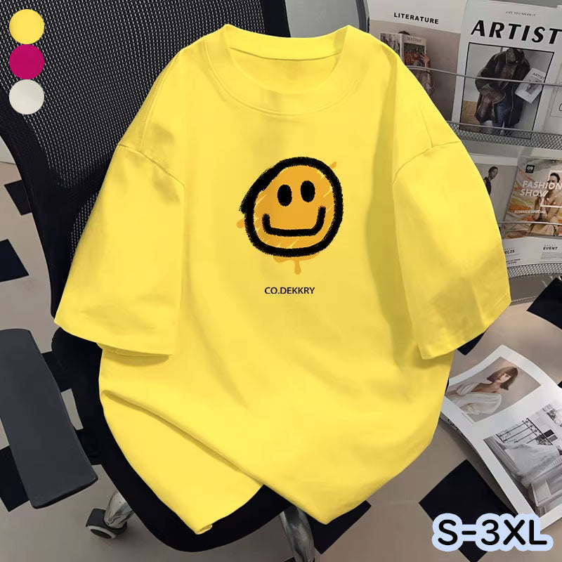 エロリンコ様 C7194 カットソー 新作 ユニセックス 定番 スマイルプリント ゆるシルエット 半袖Tシャツ