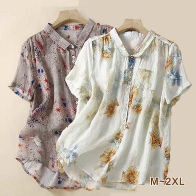 【M~2XL】ボタニカル　接触涼感　半袖　夏　かわいい　シャツ