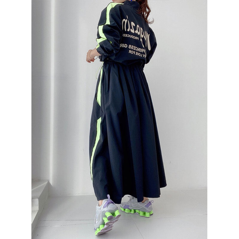 【新品、タグ付き含む】テーラーメイド ナイロンブルゾン スカートセットアップ ツイルストレッチ ロングタイトスカート セットアップ着用可 紺