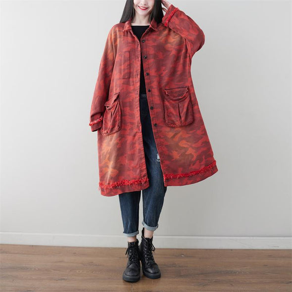 韓国ファッション　迷彩柄　秋冬　ジャケット　ロング丈ジャケットコート