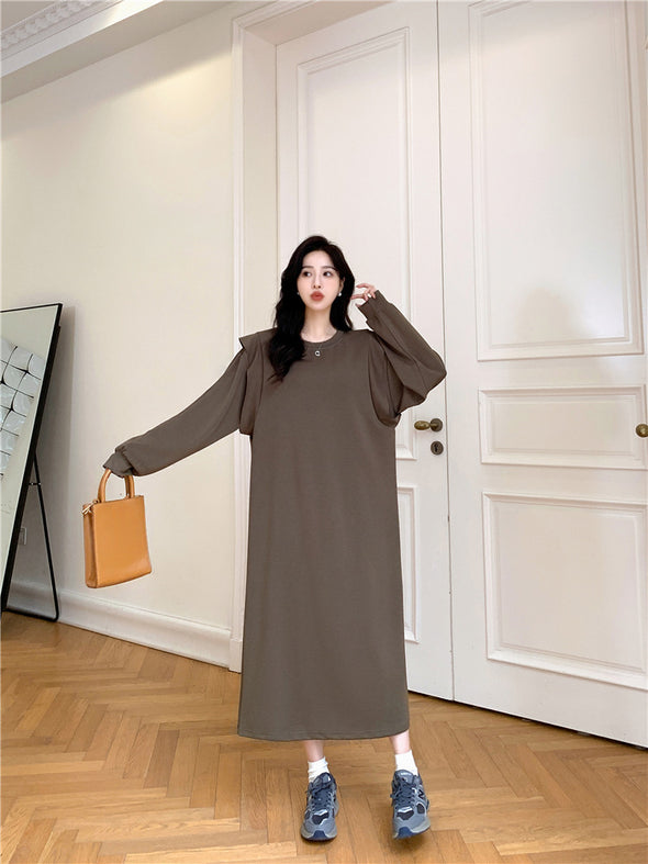 韓国ファッション　体型カバー　秋冬　ロングワンピース