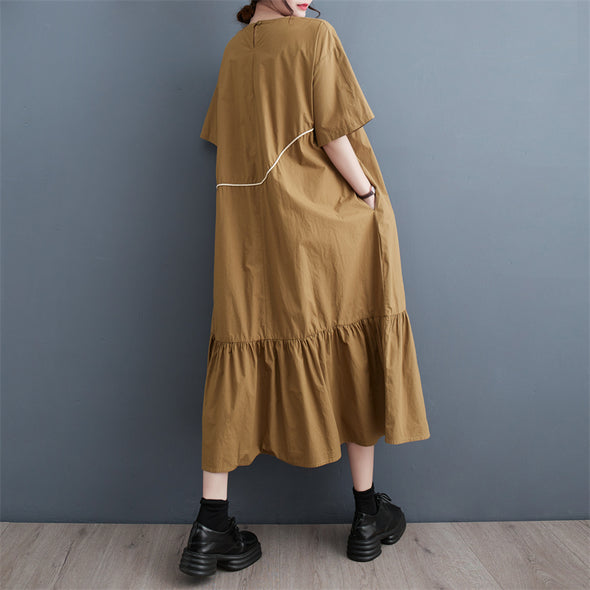 【L.XL】モード系　フレア裾　体型カバー　Ａライン　ロングワンピース