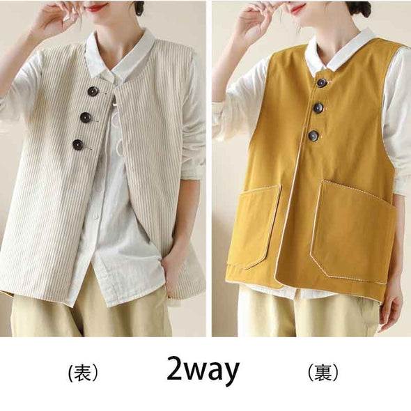 レディースベスト　表裏2way　ジャケット　羽織　合わせやすいアウター