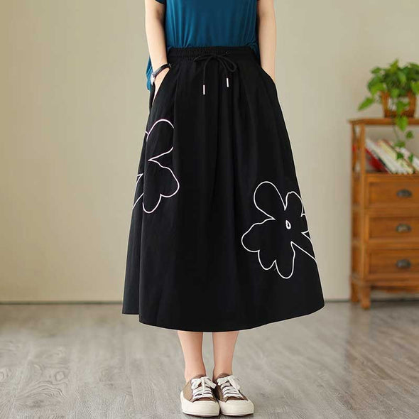 大人スカート　刺繍　Aライン　エスニック　花柄　かわいいスカート　夏スカート