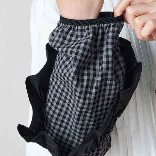 アームカバー　袖カバー　かわいい　チェック柄　フリルデザイン　おしゃれコーデ　花屋　カフェ