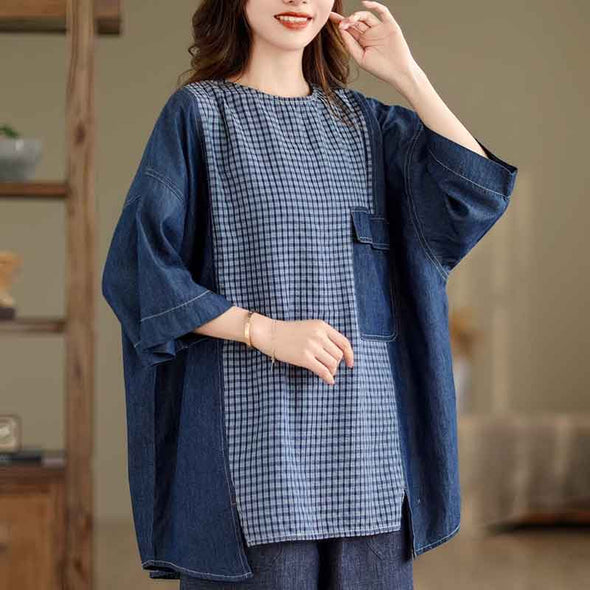 大人カジュアル　アシメ裾　切り替え　半袖Tシャツ