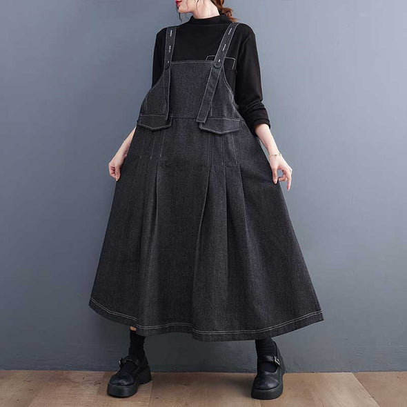 韓国ファッション　デニムサロペットワンピース　ジャンパースカート