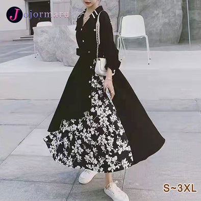 【S~3XL】韓国ファッション　花柄　Aラインフレア　おしゃれ　ワンピース