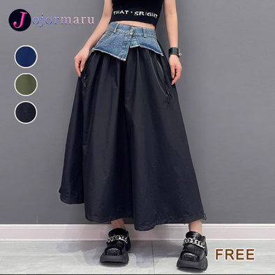 韓国ファッション　Aライン　切替　ロングスカート