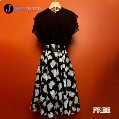 大人フェミニン　Aライン　シフォン　らくちん　透けない　夏ワンピース