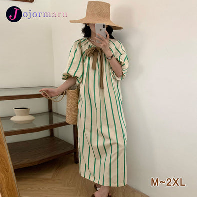 【M~2XL】韓国ファッション　ストライプ　ロングシャツワンピース