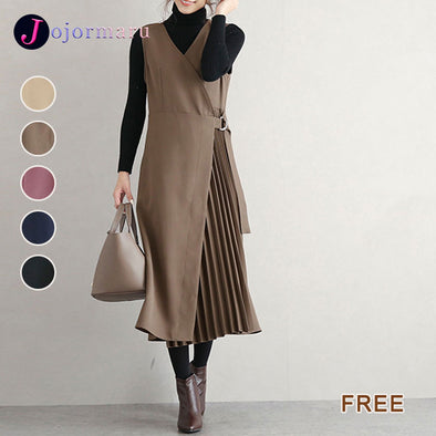 人気沸騰中　ノースリーブ　Aライン　プリーツワンピース