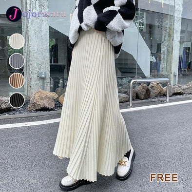 韓国ファッション　フレアスカート　秋冬ニットスカート