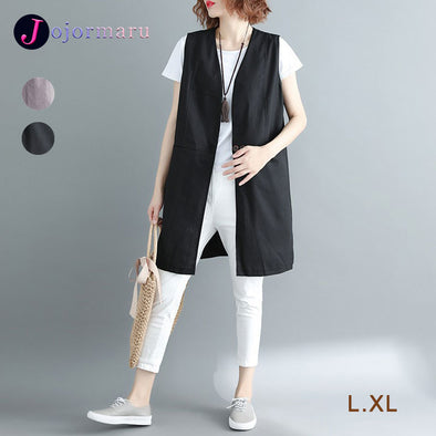 【L.XL】大人シンプルカジュアル　ベストアウター　ミディアム丈　羽織　ベストジャケット