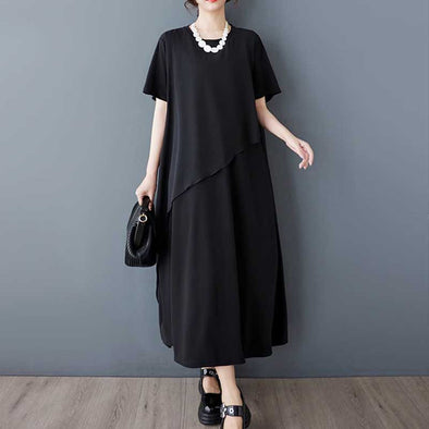 モード系　無地　楽ちん　着痩せ効果　ロングワンピース