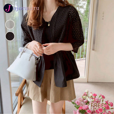 大人かわいい　フレア裾　透かし彫り　アウター　羽織