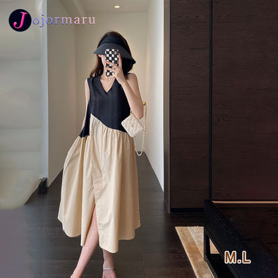 【M.L】大人カジュアル　ストライプ柄　切り替え　長袖　シャツ風　Tシャツ