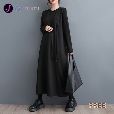 シンプルカジュアル　無地　体型カバー　着痩せ効果　秋冬ワンピース