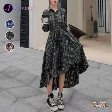 【S~XL】韓国ファッション　チャック柄　Aライン　シャツワンピース
