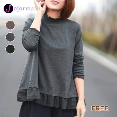 大人かわいい　切替　フレア裾　レイヤード風　長袖Ｔシャツ