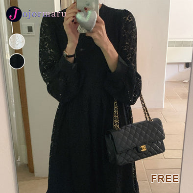 韓国ファッション　レース　Aライン　着痩せ効果　高見せ　ワンピース