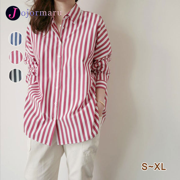 【S~XL】大人カジュアル　ストライプ柄　ゆるシルエット　おしゃれシャツ