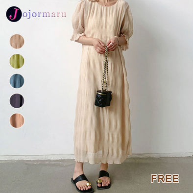 大人カジュアル　多色展開　ブッファンスリーブ　フレアワンピース