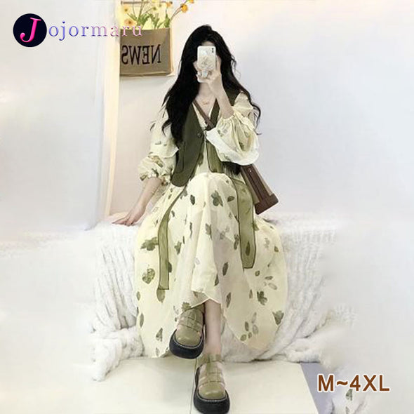 【M~4XL】韓国ファッション　セットアップ　ベストアウター＋ワンピース　Aラインワンピースセット