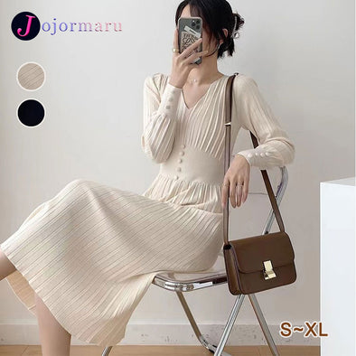 【S~XL】秋新作　北欧風　Aライン　ロングプリーツワンピース