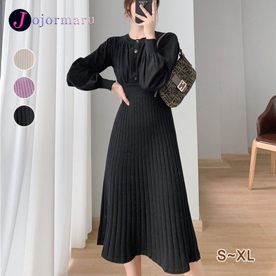 NEW　無地　はいウエスト　Aライン　ニットワンピース