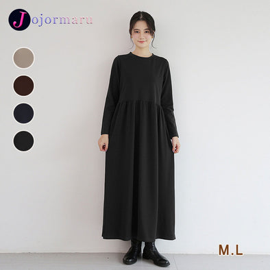 人気新作　切替　Aライン　揺れ感　無地　ロング丈　ワンピース