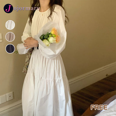 韓国ファッション　シンプル無地　長袖　ロング　シャツワンピース　