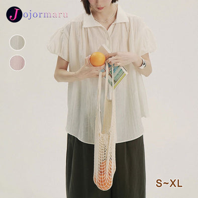 【S~XL】森ガール　フレア袖　ゆるシルエット　おしゃれシャツ