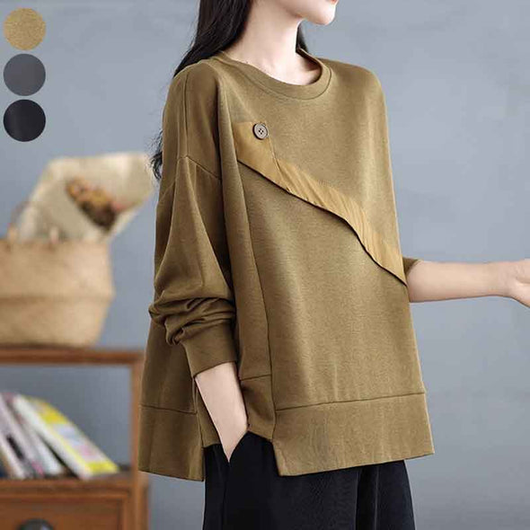 大人カジュアル　アシメデザイン　長袖　トレーナー　秋冬　おしゃれコーデ