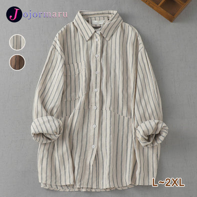 【L~2XL】大人カジュアル　ストライプ　長袖　合わせやすい　長袖シャツ