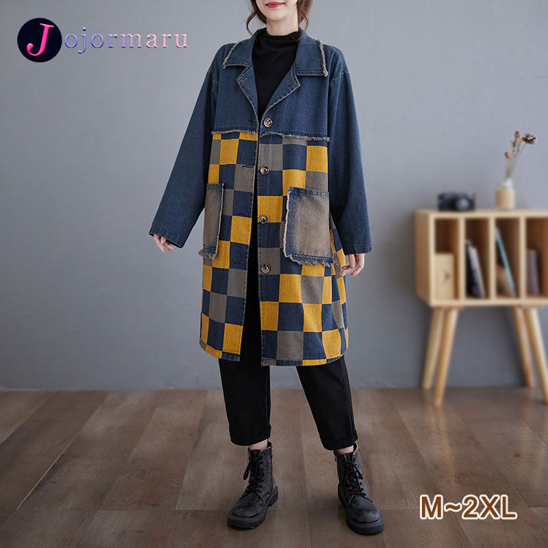 M~2XL】チェック柄 デニム カジュアル 秋冬 ジャケット – Jojormaru