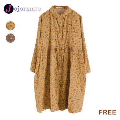 花柄　レトロ風　秋　シャツワンピース
