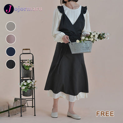 北欧風　フレアデザイン　ロング　便利　ワンピース風エプロン