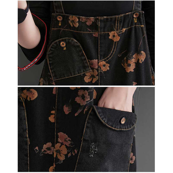 【M~2XL】韓国ファッション　デニムサロペット　花柄　ゆったりサイズ　夏人気パンツ