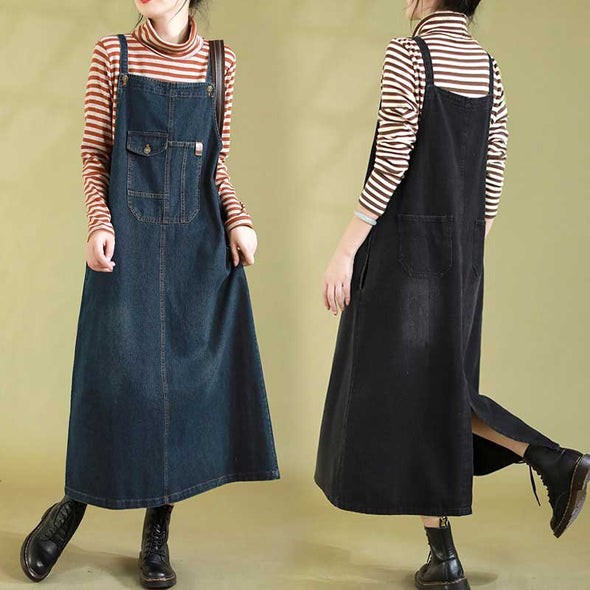 韓国ファッション　バックスリット　ジャンパースカート　デニムワンピース