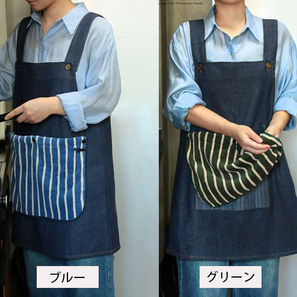 おしゃれエプロン　デニムエプロン　手拭き付き　取り外す可能　かわいい　割烹着　飲食店　家事