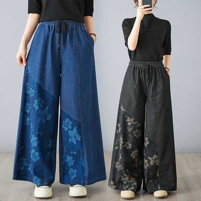 ボタニカル　ワイド風　デニムパンツ