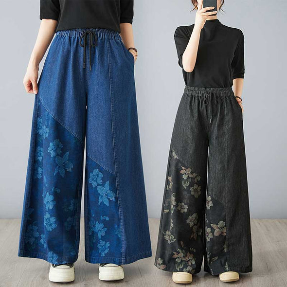 ボタニカル　ワイド風　デニムパンツ