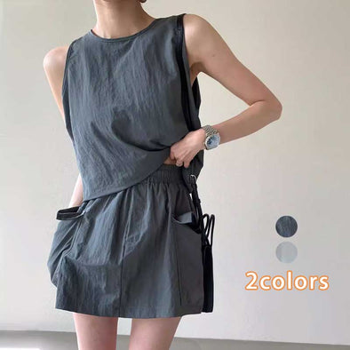 シンプルカジュアル　上下セット　無地　夏コーデ　らくちん　セットアップ