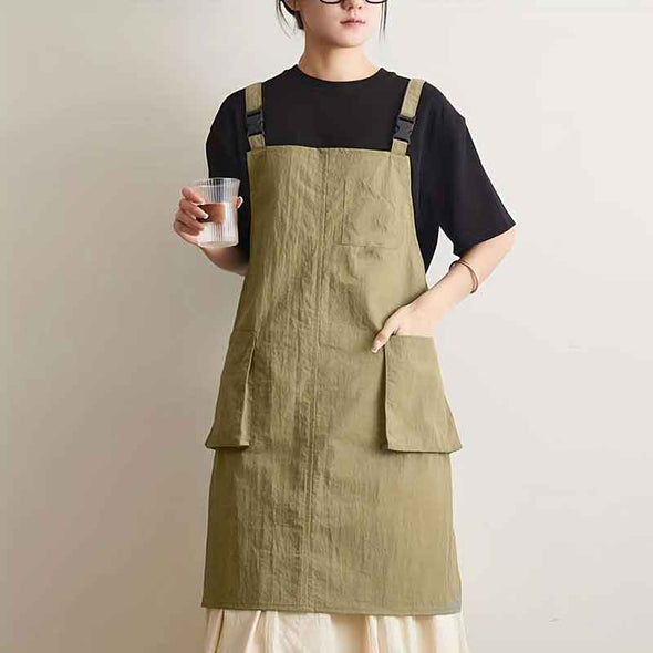 大人カジュアル　5色展開　無地　大き目ポケット　エプロン　