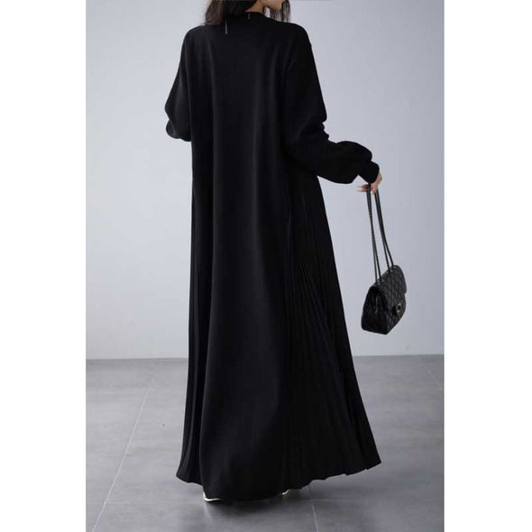 大人かわいい　サイドプリーツ　Ａライン　ロングワンピース　秋　冬　暖かい　ワンピース