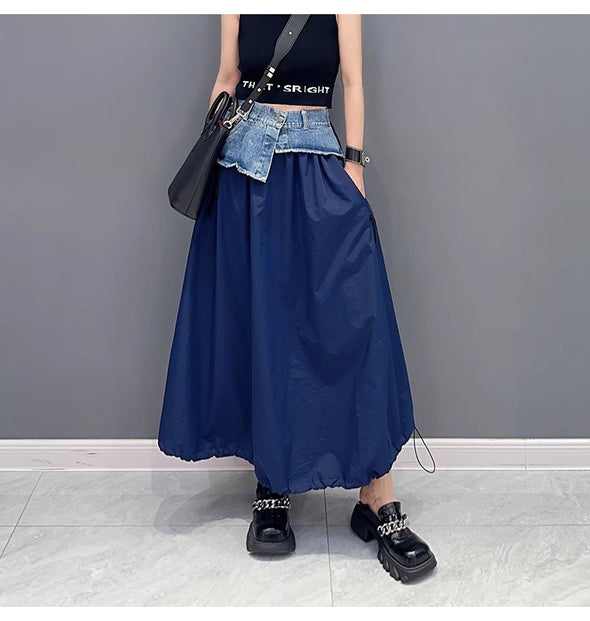 韓国ファッション　Aライン　切替　ロングスカート