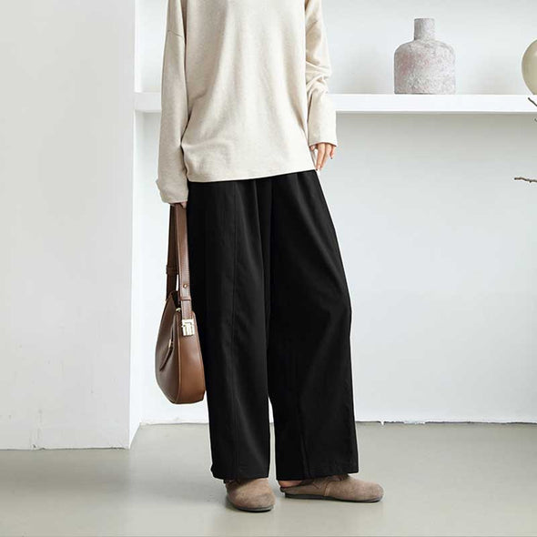 大人カジュアル　ワイド風　無地　定番　合わせやすい　パンツ　ボトムス　秋　冬