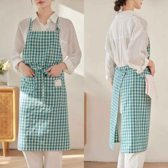 大人かわいい　チェック柄　縞々　便利　エプロン　おしゃれ　レストラン　家事　キッチン