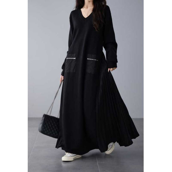 大人かわいい　サイドプリーツ　Ａライン　ロングワンピース　秋　冬　暖かい　ワンピース